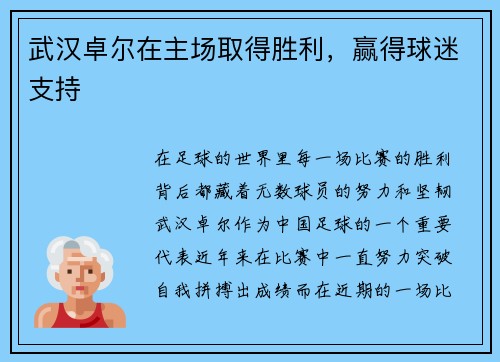 武汉卓尔在主场取得胜利，赢得球迷支持