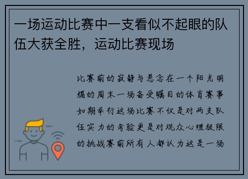 一场运动比赛中一支看似不起眼的队伍大获全胜，运动比赛现场