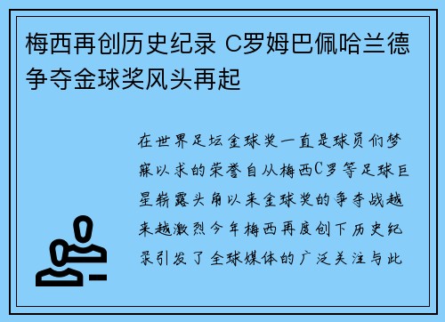 梅西再创历史纪录 C罗姆巴佩哈兰德争夺金球奖风头再起