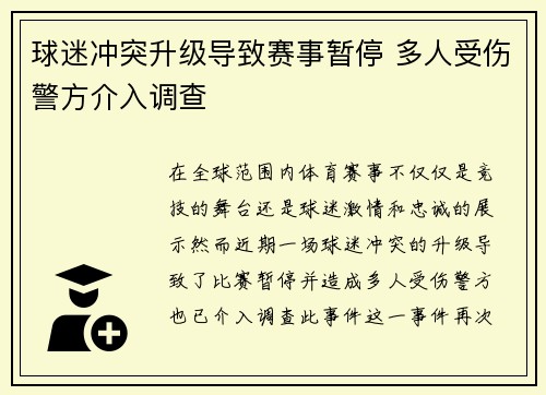 球迷冲突升级导致赛事暂停 多人受伤警方介入调查