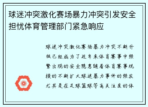 球迷冲突激化赛场暴力冲突引发安全担忧体育管理部门紧急响应
