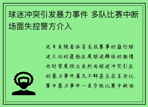 球迷冲突引发暴力事件 多队比赛中断场面失控警方介入